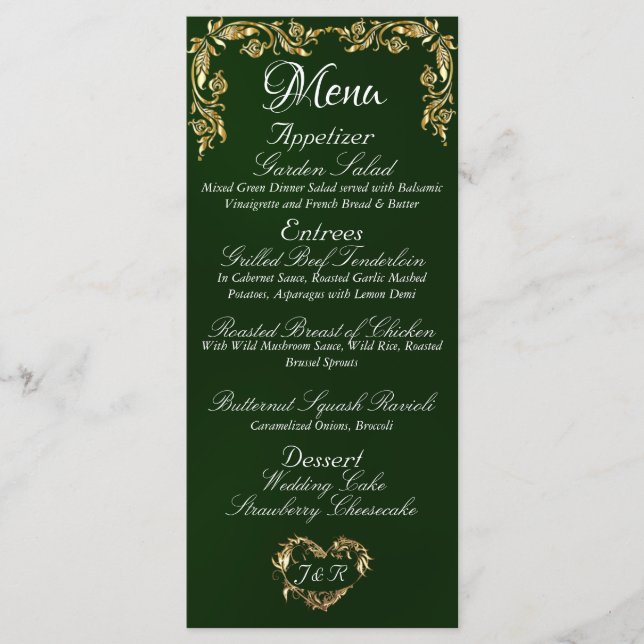 Gold Border auf Emerald Wedding Menu Menükarte (Vorderseite)