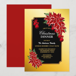 Gold Border Black mit Poinsettia Weihnachtsabend Einladung