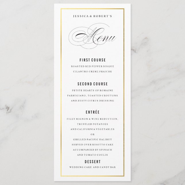 Gold Border Elegante Wedding Menu Card Menükarte (Vorderseite)