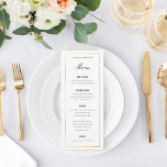 Gold Border Elegante Wedding Menu Card Menükarte<br><div class="desc">Elegantes Hochzeitsmenü, Flachkarte mit bearbeitbarem Titel und Text. Die goldene Grenze verleiht ihr eine Touch von Glasur. Anpassen für jeden Zweck, wie z.B. Programme oder Weinlisten usw. (Geben Sie alle Hauptstädte ein, und fügen Sie einen Leerzeichen zwischen Buchstaben, und doppelten Leerzeichen für diesen "Look"). Matching Artikel in meinem Geschäft verfügbar....</div>