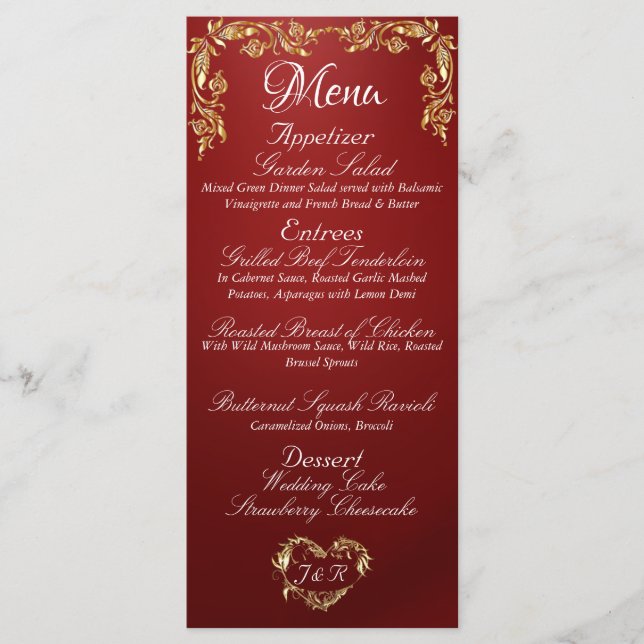 Gold Border on Ruby Red Wedding Menu Menükarte (Vorderseite)
