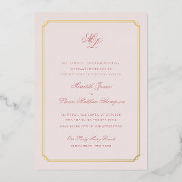 Gold Border Pink and Gold Monogram Wedding Foil in Folieneinladung