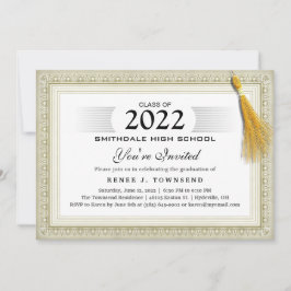 Gold Border Tassel Diploma Graduation Party Invit Einladung