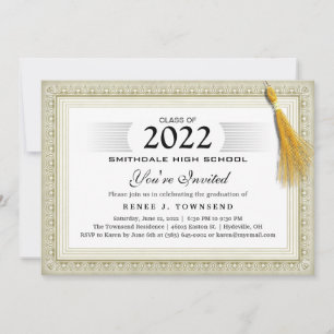 Gold Border Tassel Diploma Graduation Party Invit Einladung