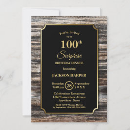 Gold Border Wood Überraschung 100. Geburtstag Aben Einladung