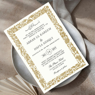 Gold Borted Elegante Wedding Couple Monogram Einladung