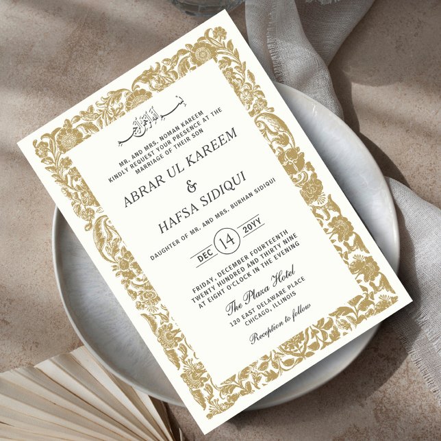 Gold Borted Elegante Wedding Couple Monogram Einladung (Von Creator hochgeladen)