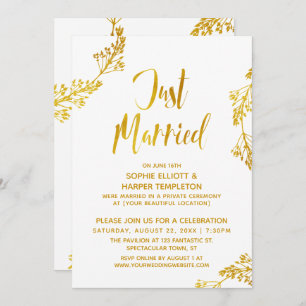 Gold Botanical Just Married Post Wedding Event Einladung