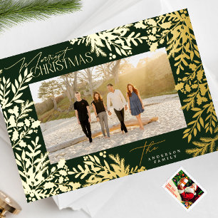Gold Botanical Klassisch Frohe Weihnachten Foto Folien Feiertagskarte