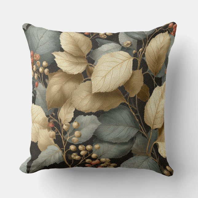 Gold Botanical Leaf Throw Pillow Kissen (Vorderseite)