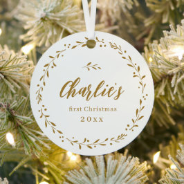 Gold Botanical Personalisiert Baby's First Christm Ornament Aus Metall