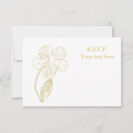 Gold Botanical Sketch Minimalist Wedding RSVP Card Karte
