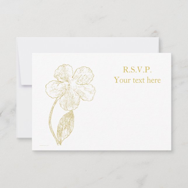Gold Botanical Sketch Minimalist Wedding RSVP Card Karte (Vorderseite)