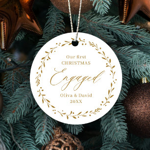 Gold Botanical Unser erstes Weihnachten Verlobt Ornament Aus Metall