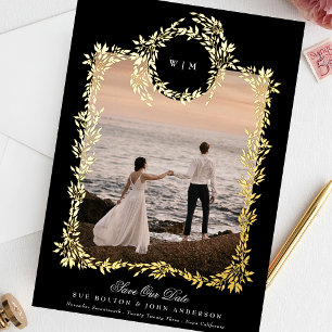 Gold Botanisches Wappen Monogram Tuxedo Foto Gerah Folieneinladung