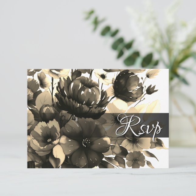 Gold Bouquet UAWG QR Code Response Card RSVP Karte (Stehend Vorderseite)