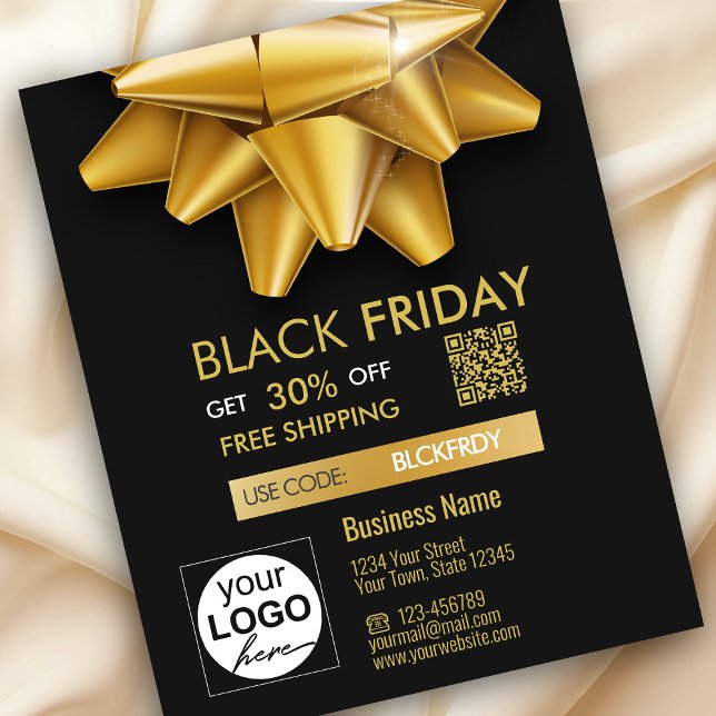 Gold Bow Black Friday Sale QR Code Discount Flyer (Von Creator hochgeladen)