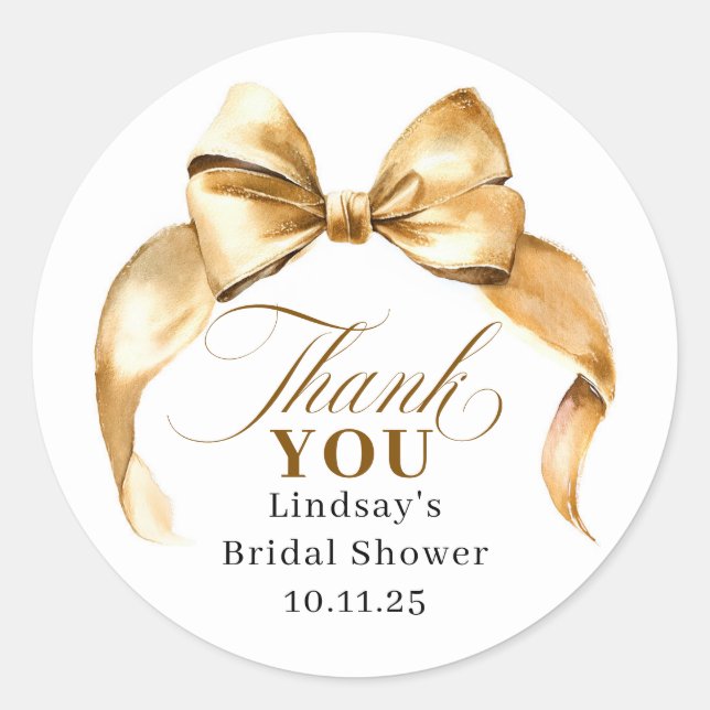 Gold Bow Favors Bridal Shower Thank You  Runder Aufkleber (Vorderseite)