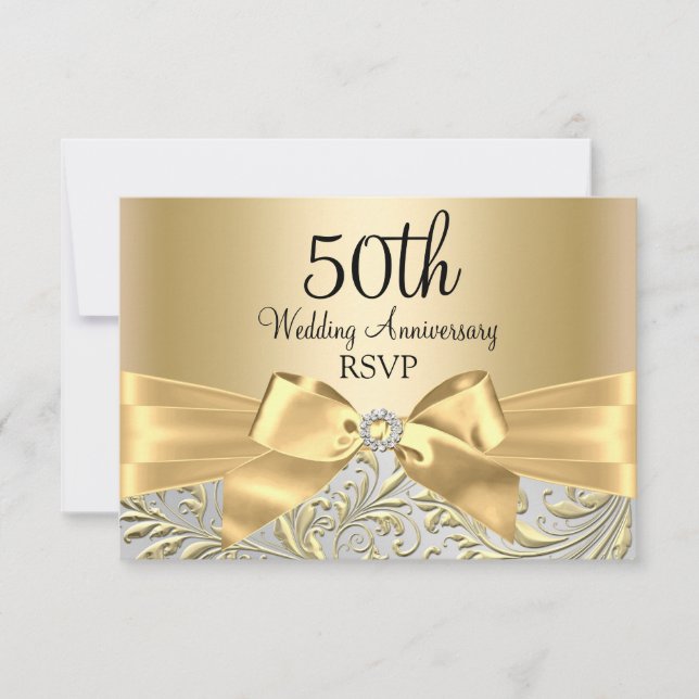Gold Bow Floral Swirl 50 Jahre UAWG RSVP Karte (Vorderseite)