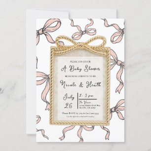 Gold Bow Frame Rosa Ribbon Bow Baby Dusche Einladung
