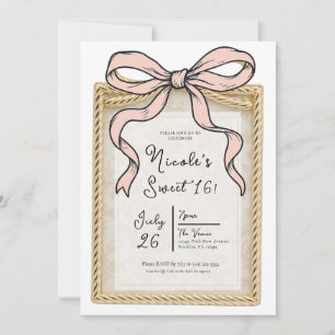Gold Bow Frame Rosa Ribbon Bow Sweet 16 Foto Einladung