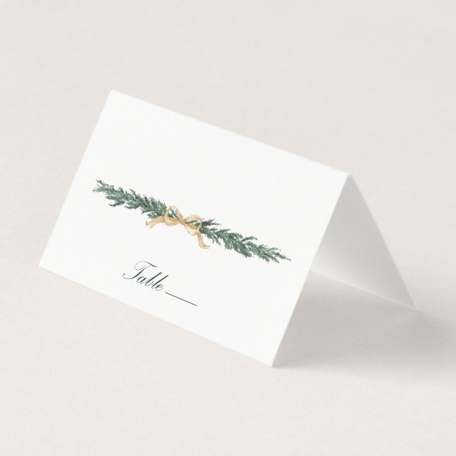 Gold Bow & Greenery Border Wedding Place Card (Vorderseite)
