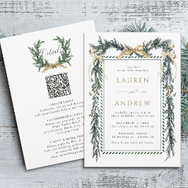 Gold Bow & Greenery Garland Wedding All in One Einladung