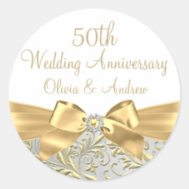 Gold Bow Leaf White 50. Hochzeitstag Runder Aufkleber