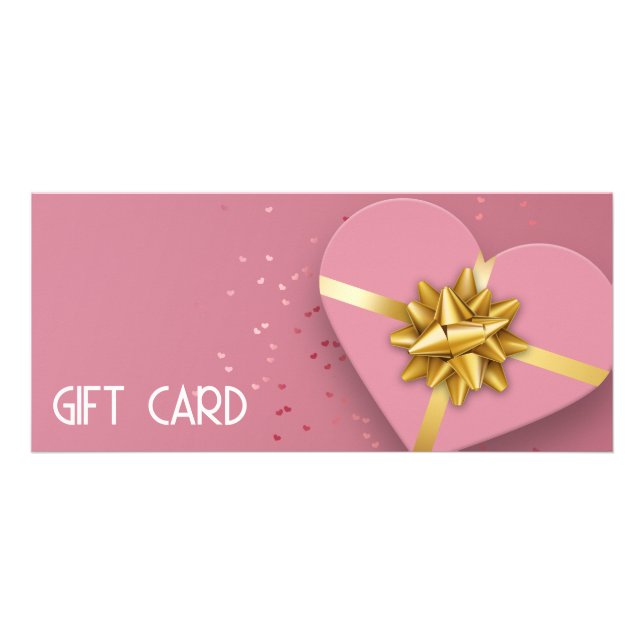 Gold Bow Lovely Pink Heart Geschenkboxen Gift Card Werbekarte (Vorne)