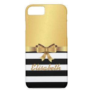 GOLD BOW MONOGRAM GOLD Satin Schwarz-weiß Streifen Case-Mate iPhone Hülle