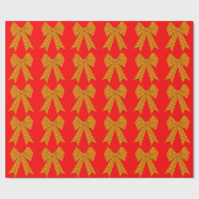 Gold Bow Red Wrapping Paper Geschenkpapier (Flach)