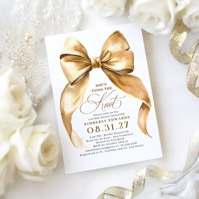 Gold Bow Sie bindet das Brautparty des Knotens Einladung (bow bridal shower invitations)