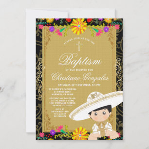 Gold Boy Mexican Taufe Farbige Blumenparty Einladung