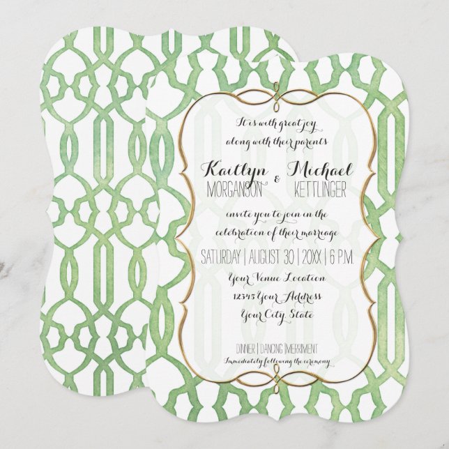 Gold Bracket Rahmen Wasserfarbe Trellis Muster Min Einladung (Vorne/Hinten)