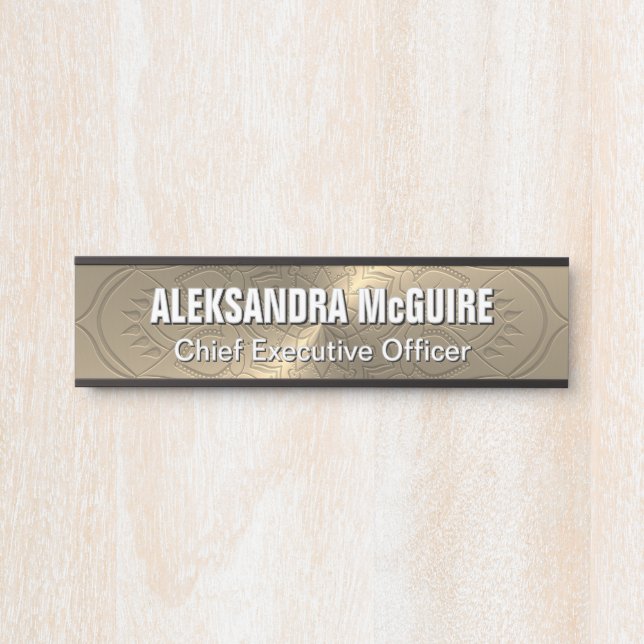 Gold Brass Look Etched Mandala Office Türschild (Vorderseite )