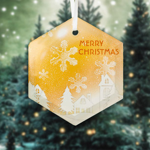 Gold Braun Weiß Schnee Haus Frohe Weihnachten Glas Ornament Aus Glas