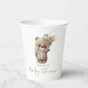 Gold Brauner Salbeigrüner Teddybär Baby Shower Pappbecher
