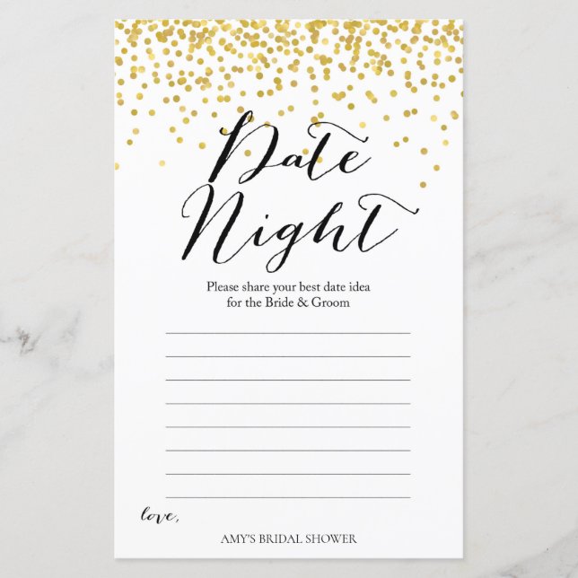Gold Brautparty Game - Date Night Card (Vorderseite)