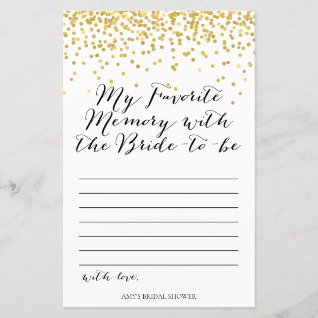 Gold Brautparty Game - Lieblingsspeicher (Vorderseite)