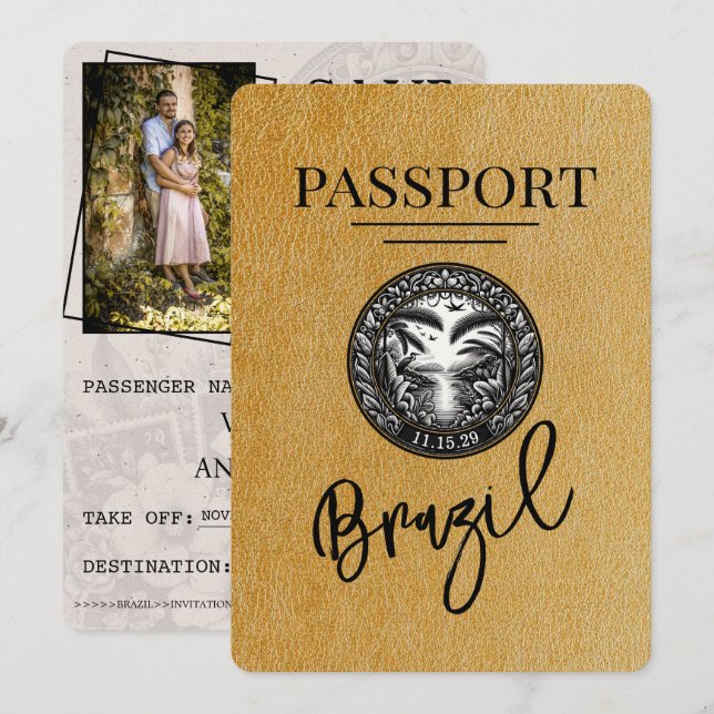 Gold Brazil Passport Save the Date (Vorne/Hinten)