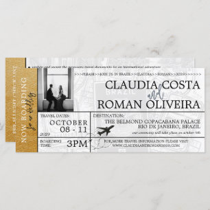 Gold Brazil Wedding Boarding Pass Einladung