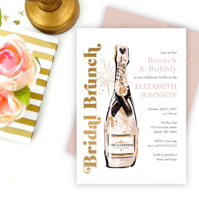Gold Bridal Brunch Bubbly Bridal Dusche Einladung (Von Creator hochgeladen)