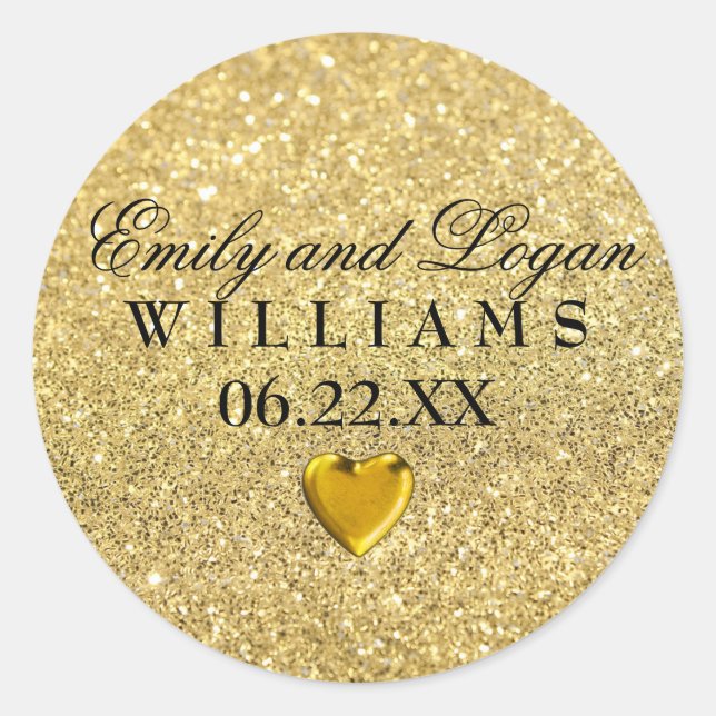 Gold Bride Groom Names Wedding Sticker mit Herz (Vorderseite)