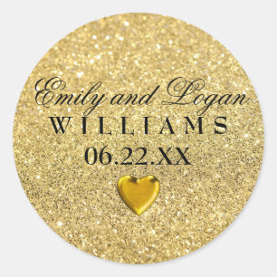 Gold Bride Groom Names Wedding Sticker mit Herz