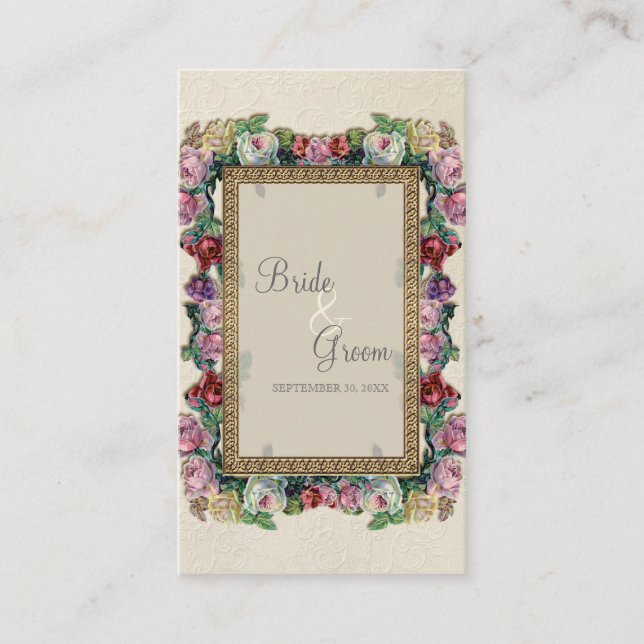 Gold Brocade - Blumen - Formal Elegante Sitzplätze Platzkarte (Vorderseite)