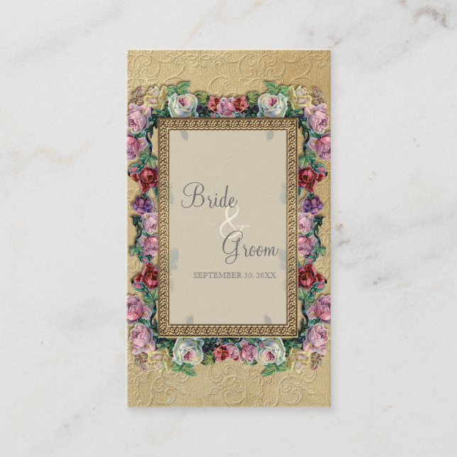 Gold Brocade - Blumen - Formal Elegante Sitzplätze Platzkarte (Vorderseite)