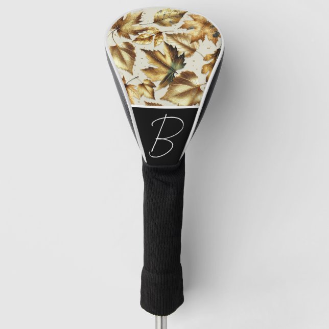 Gold Bronze Blätter Almond Beige Glam Fall Golf Headcover (Vorderseite)