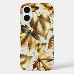 Gold-Bronze-Blätter-Mandel-Beige-Glamour-Herbst iPhone 16 Hülle