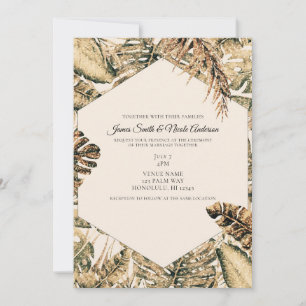 Gold Bronze Glitter Tropische Palmwedel Hochzeit Einladung
