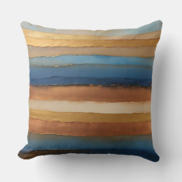Gold Bronze-Kupfer und blaue Streifen Kissen